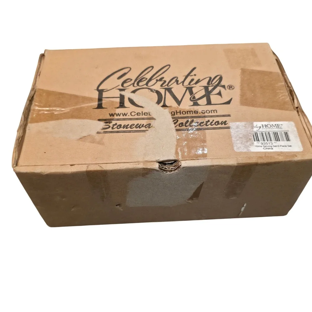 Celebrating Home Stoneware 5‎ Piece Serving Set Bowl 4 Seasonal Spoons 93513 NEW